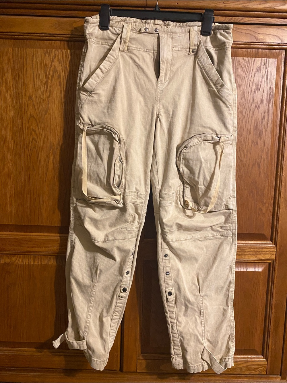 We The Free Beige Wide Leg Cargo Pants with Strap Details